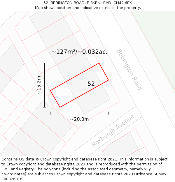 52, BEBINGTON ROAD, BIRKENHEAD, CH42 6PX: Plot and title map