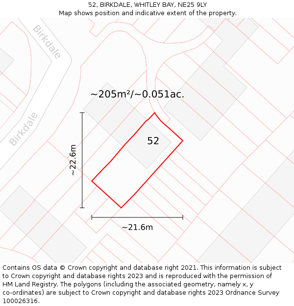 52, BIRKDALE, WHITLEY BAY, NE25 9LY: Plot and title map