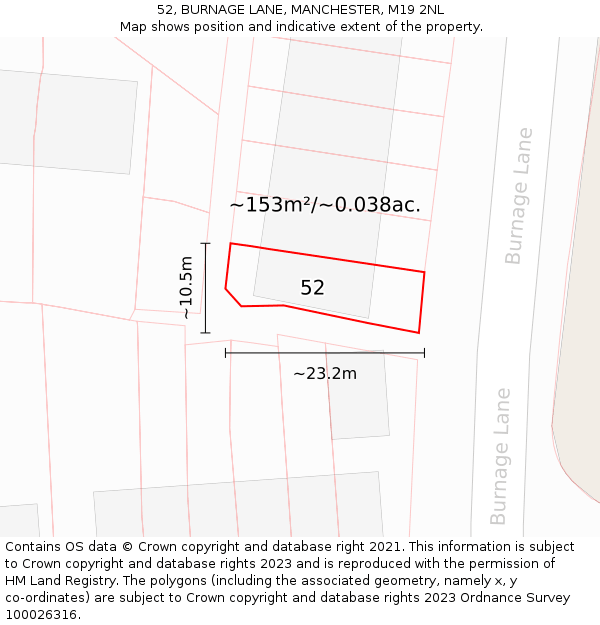 52, BURNAGE LANE, MANCHESTER, M19 2NL: Plot and title map