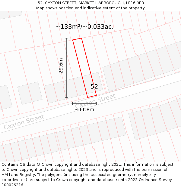 52, CAXTON STREET, MARKET HARBOROUGH, LE16 9ER: Plot and title map