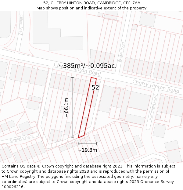 52, CHERRY HINTON ROAD, CAMBRIDGE, CB1 7AA: Plot and title map