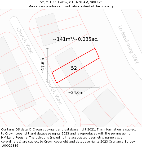 52, CHURCH VIEW, GILLINGHAM, SP8 4XE: Plot and title map