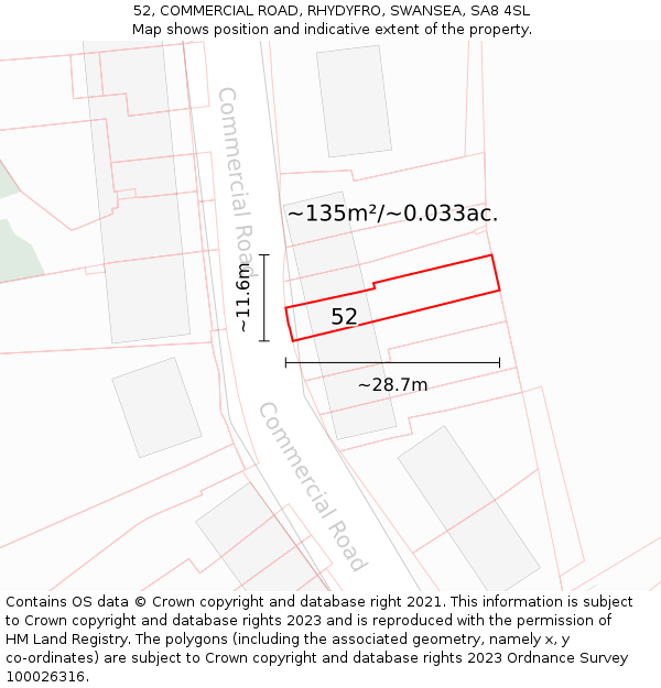 52, COMMERCIAL ROAD, RHYDYFRO, SWANSEA, SA8 4SL: Plot and title map