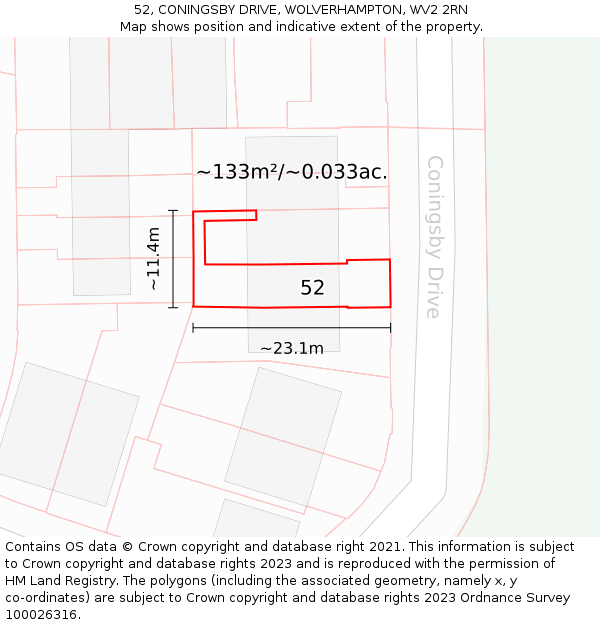 52, CONINGSBY DRIVE, WOLVERHAMPTON, WV2 2RN: Plot and title map