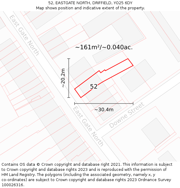 52, EASTGATE NORTH, DRIFFIELD, YO25 6DY: Plot and title map