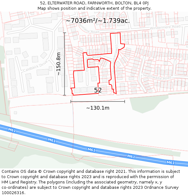 52, ELTERWATER ROAD, FARNWORTH, BOLTON, BL4 0PJ: Plot and title map
