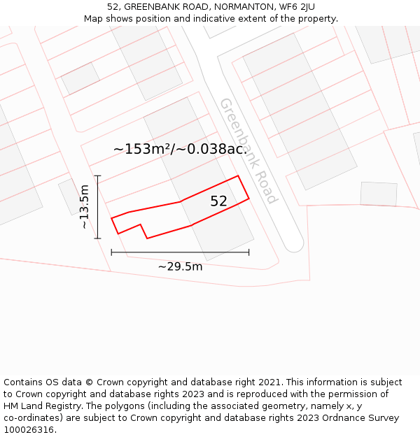 52, GREENBANK ROAD, NORMANTON, WF6 2JU: Plot and title map