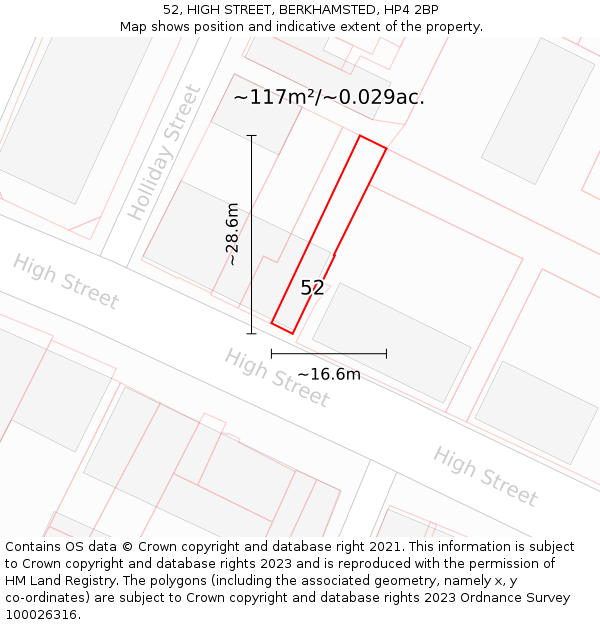 52, HIGH STREET, BERKHAMSTED, HP4 2BP: Plot and title map