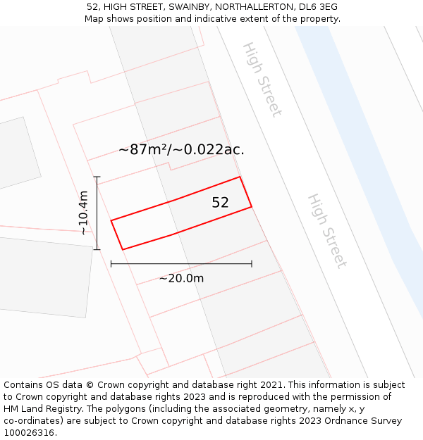 52, HIGH STREET, SWAINBY, NORTHALLERTON, DL6 3EG: Plot and title map