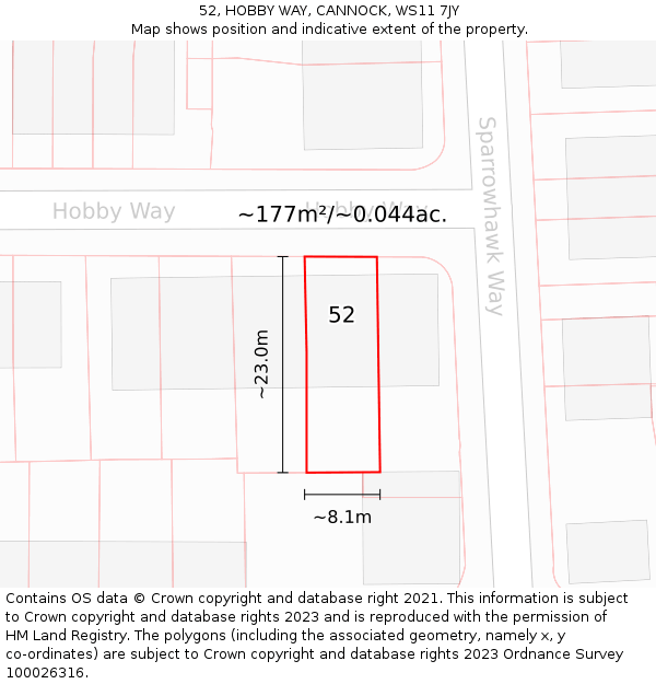 52, HOBBY WAY, CANNOCK, WS11 7JY: Plot and title map