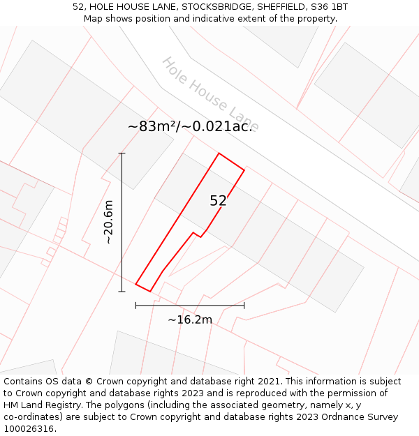 52, HOLE HOUSE LANE, STOCKSBRIDGE, SHEFFIELD, S36 1BT: Plot and title map