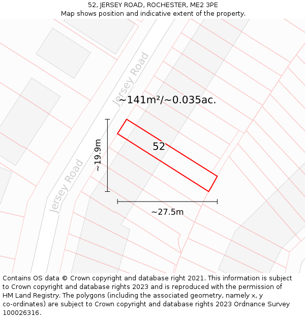 52, JERSEY ROAD, ROCHESTER, ME2 3PE: Plot and title map