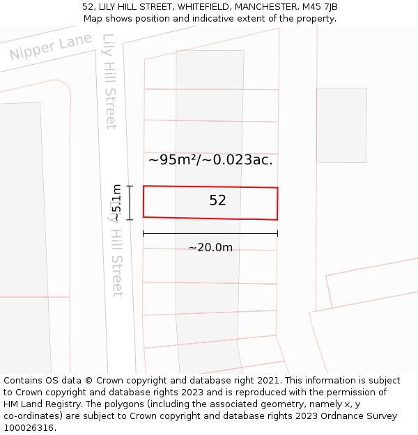 52, LILY HILL STREET, WHITEFIELD, MANCHESTER, M45 7JB: Plot and title map