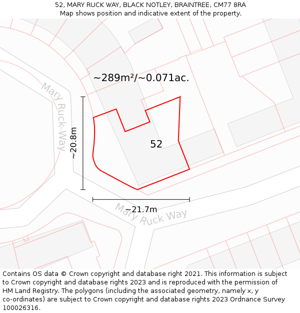 52, MARY RUCK WAY, BLACK NOTLEY, BRAINTREE, CM77 8RA: Plot and title map