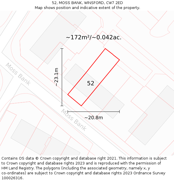 52, MOSS BANK, WINSFORD, CW7 2ED: Plot and title map