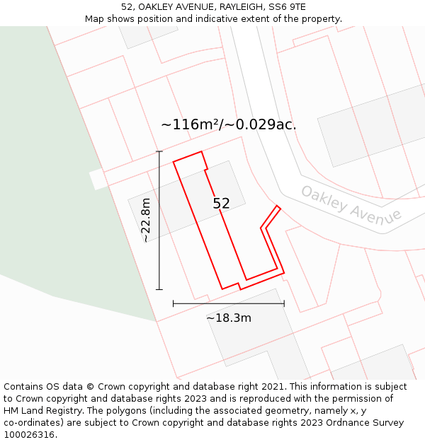52, OAKLEY AVENUE, RAYLEIGH, SS6 9TE: Plot and title map