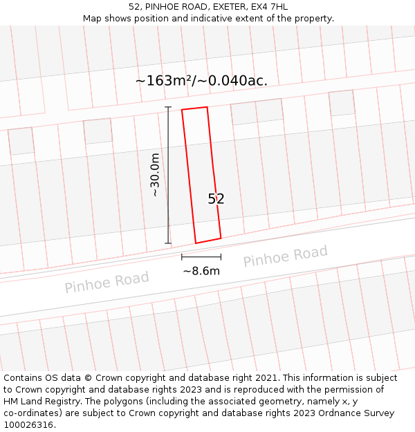 52, PINHOE ROAD, EXETER, EX4 7HL: Plot and title map
