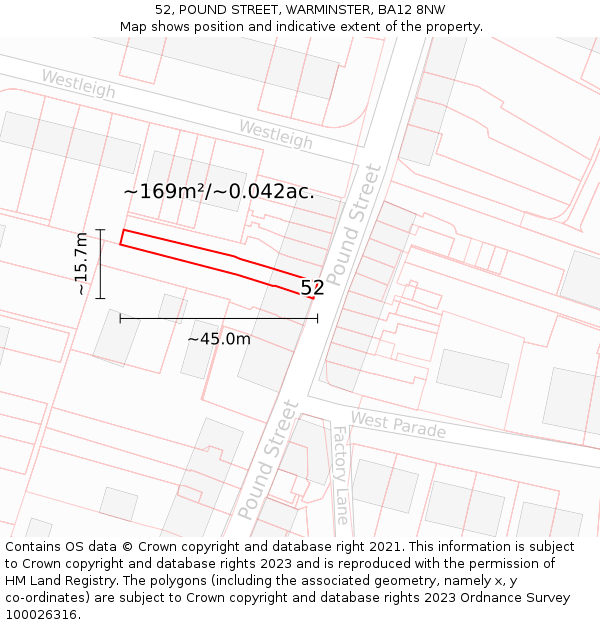 52, POUND STREET, WARMINSTER, BA12 8NW: Plot and title map
