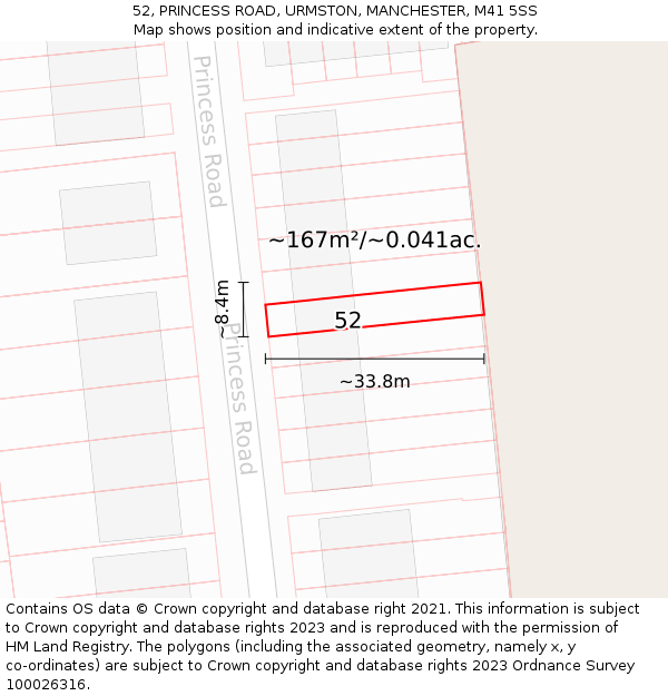 52, PRINCESS ROAD, URMSTON, MANCHESTER, M41 5SS: Plot and title map