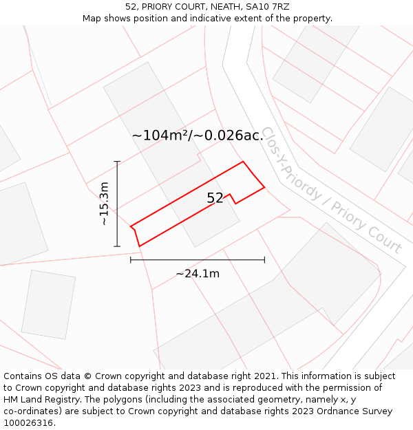 52, PRIORY COURT, NEATH, SA10 7RZ: Plot and title map