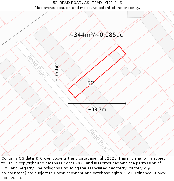 52, READ ROAD, ASHTEAD, KT21 2HS: Plot and title map