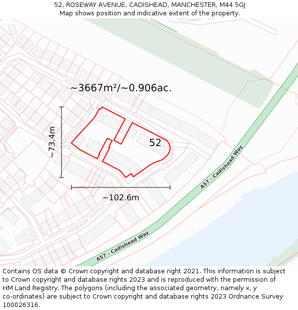 52, ROSEWAY AVENUE, CADISHEAD, MANCHESTER, M44 5GJ: Plot and title map