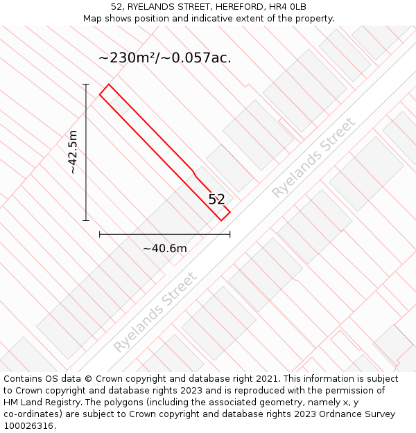 52, RYELANDS STREET, HEREFORD, HR4 0LB: Plot and title map