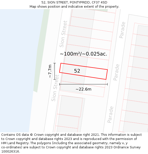 52, SION STREET, PONTYPRIDD, CF37 4SD: Plot and title map