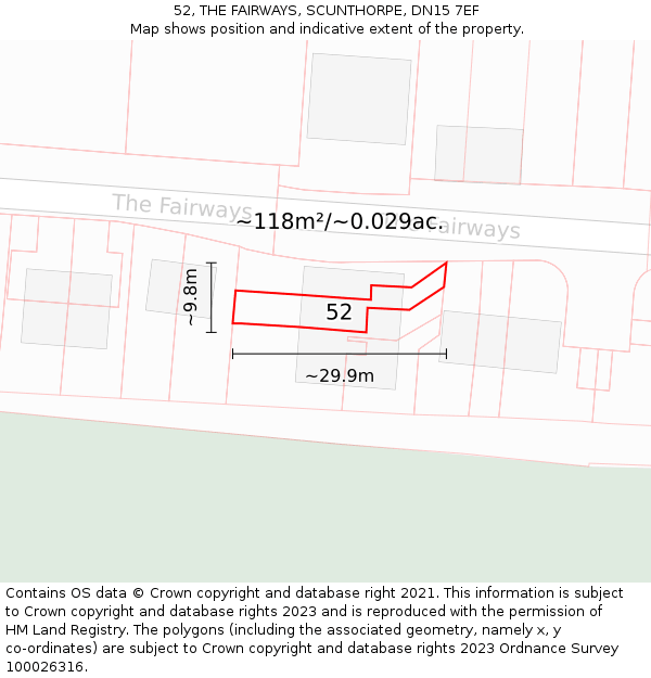 52, THE FAIRWAYS, SCUNTHORPE, DN15 7EF: Plot and title map