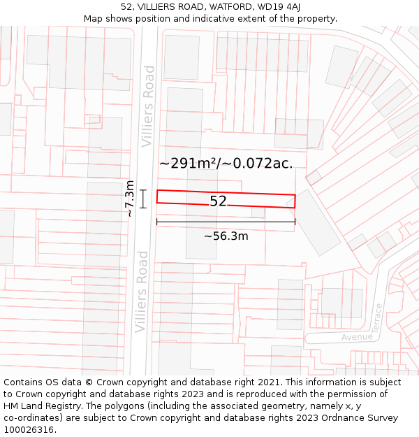 52, VILLIERS ROAD, WATFORD, WD19 4AJ: Plot and title map