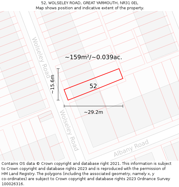 52, WOLSELEY ROAD, GREAT YARMOUTH, NR31 0EL: Plot and title map