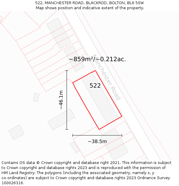 522, MANCHESTER ROAD, BLACKROD, BOLTON, BL6 5SW: Plot and title map