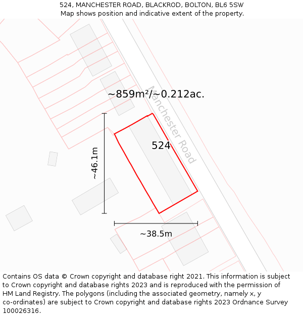 524, MANCHESTER ROAD, BLACKROD, BOLTON, BL6 5SW: Plot and title map