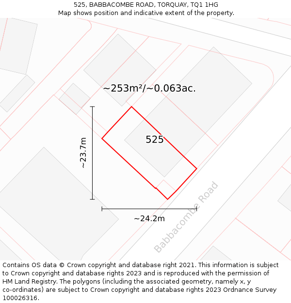 525, BABBACOMBE ROAD, TORQUAY, TQ1 1HG: Plot and title map