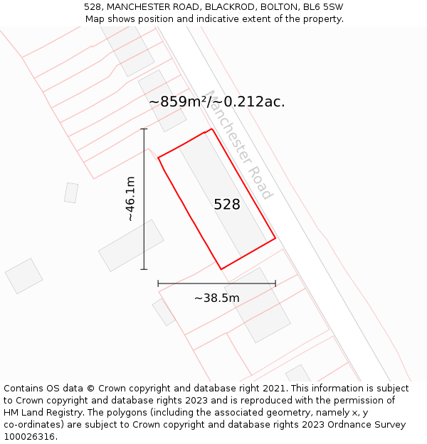 528, MANCHESTER ROAD, BLACKROD, BOLTON, BL6 5SW: Plot and title map