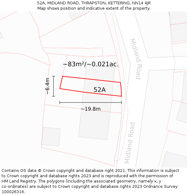 52A, MIDLAND ROAD, THRAPSTON, KETTERING, NN14 4JR: Plot and title map