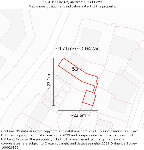 53, ALDER ROAD, ANDOVER, SP11 6YZ: Plot and title map