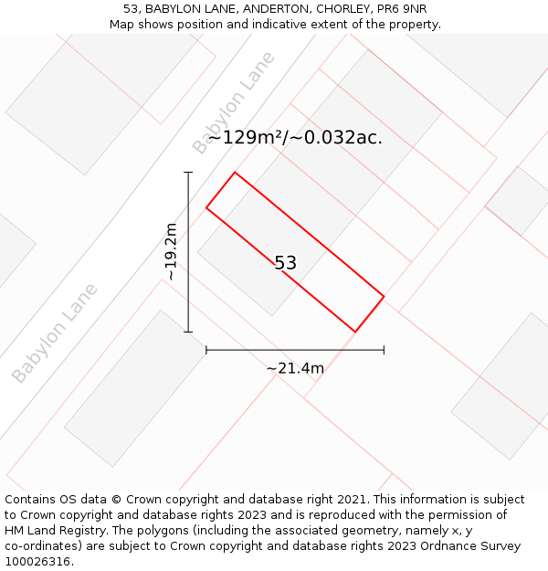 53, BABYLON LANE, ANDERTON, CHORLEY, PR6 9NR: Plot and title map