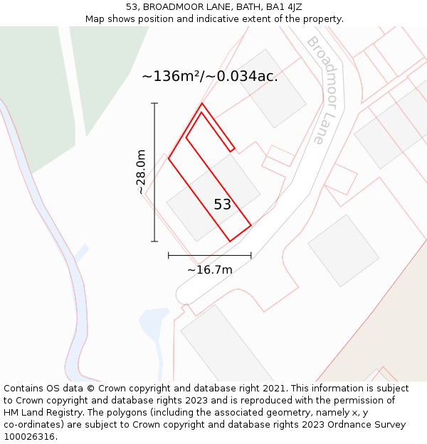53, BROADMOOR LANE, BATH, BA1 4JZ: Plot and title map