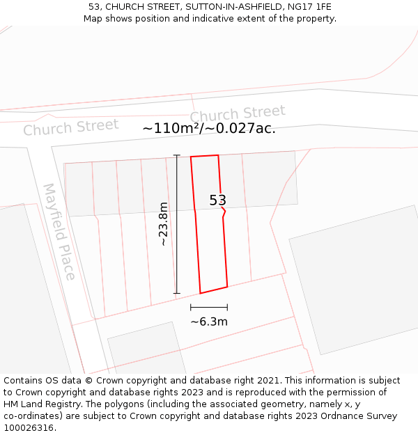 53, CHURCH STREET, SUTTON-IN-ASHFIELD, NG17 1FE: Plot and title map