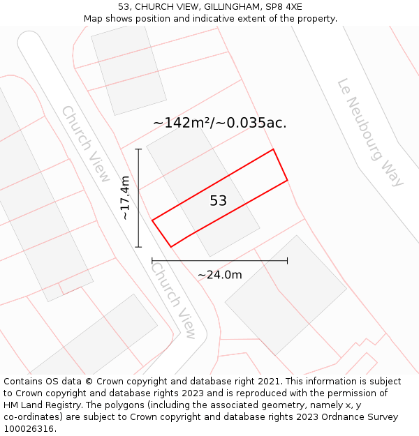 53, CHURCH VIEW, GILLINGHAM, SP8 4XE: Plot and title map