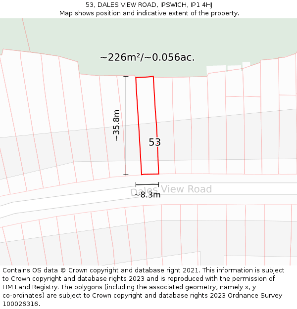 53, DALES VIEW ROAD, IPSWICH, IP1 4HJ: Plot and title map