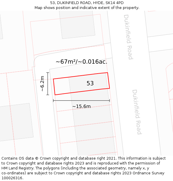53, DUKINFIELD ROAD, HYDE, SK14 4PD: Plot and title map