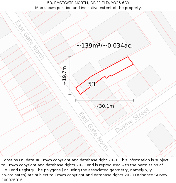 53, EASTGATE NORTH, DRIFFIELD, YO25 6DY: Plot and title map