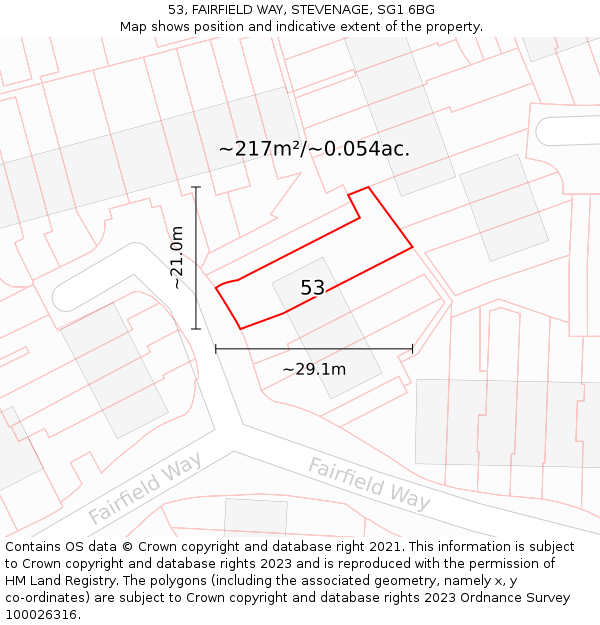 53, FAIRFIELD WAY, STEVENAGE, SG1 6BG: Plot and title map