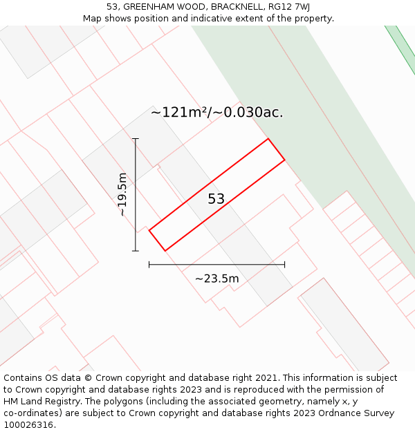 53, GREENHAM WOOD, BRACKNELL, RG12 7WJ: Plot and title map