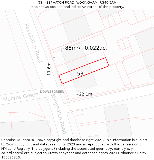 53, KEEPHATCH ROAD, WOKINGHAM, RG40 5AA: Plot and title map