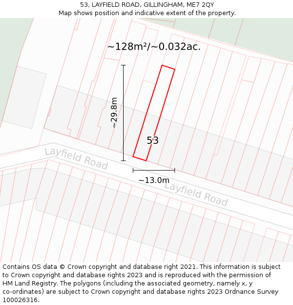 53, LAYFIELD ROAD, GILLINGHAM, ME7 2QY: Plot and title map