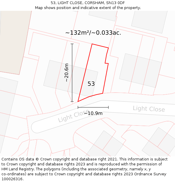53, LIGHT CLOSE, CORSHAM, SN13 0DF: Plot and title map
