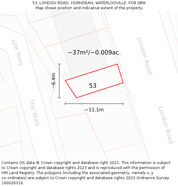 53, LONDON ROAD, HORNDEAN, WATERLOOVILLE, PO8 0BW: Plot and title map